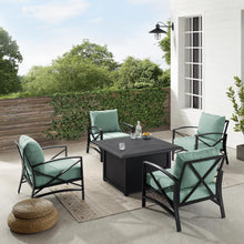 Load image into Gallery viewer, Kaplan 5Pc Outdoor Metal Conversation Set W/Fire Table Mist/Oil Rubbed Bronze - Dante Fire Table &amp; 4 Arm Chairs
