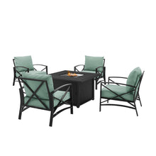 Load image into Gallery viewer, Kaplan 5Pc Outdoor Metal Conversation Set W/Fire Table Mist/Oil Rubbed Bronze - Dante Fire Table &amp; 4 Arm Chairs
