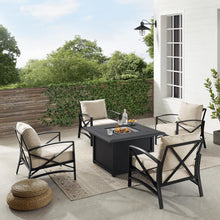 Load image into Gallery viewer, Kaplan 5Pc Outdoor Metal Conversation Set W/Fire Table Oatmeal/Oil Rubbed Bronze - Dante Fire Table &amp; 4 Arm Chairs
