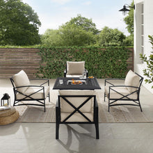 Load image into Gallery viewer, Kaplan 5Pc Outdoor Metal Conversation Set W/Fire Table Oatmeal/Oil Rubbed Bronze - Dante Fire Table &amp; 4 Arm Chairs

