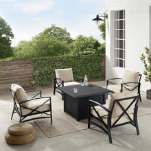 Load image into Gallery viewer, Kaplan 5Pc Outdoor Metal Conversation Set W/Fire Table Oatmeal/Oil Rubbed Bronze - Dante Fire Table &amp; 4 Arm Chairs
