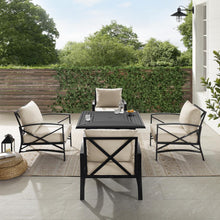 Load image into Gallery viewer, Kaplan 5Pc Outdoor Metal Conversation Set W/Fire Table Oatmeal/Oil Rubbed Bronze - Dante Fire Table &amp; 4 Arm Chairs
