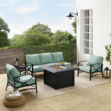 Load image into Gallery viewer, Kaplan 5Pc Outdoor Metal Sofa Set W/Fire Table Mist/Oil Rubbed Bronze - Sofa, Dante Fire Table, Side Table, &amp; 2 Arm Chairs
