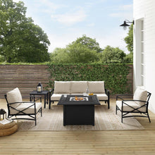 Load image into Gallery viewer, Kaplan 5Pc Outdoor Metal Sofa Set W/Fire Table Oatmeal/Oil Rubbed Bronze - Sofa, Dante Fire Table, Side Table, &amp; 2 Arm Chairs

