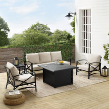 Load image into Gallery viewer, Kaplan 5Pc Outdoor Metal Sofa Set W/Fire Table Oatmeal/Oil Rubbed Bronze - Sofa, Dante Fire Table, Side Table, &amp; 2 Arm Chairs
