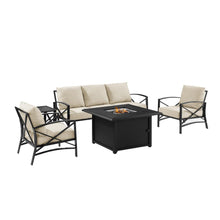 Load image into Gallery viewer, Kaplan 5Pc Outdoor Metal Sofa Set W/Fire Table Oatmeal/Oil Rubbed Bronze - Sofa, Dante Fire Table, Side Table, &amp; 2 Arm Chairs
