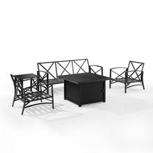 Load image into Gallery viewer, Kaplan 5Pc Outdoor Metal Sofa Set W/Fire Table Oatmeal/Oil Rubbed Bronze - Sofa, Dante Fire Table, Side Table, &amp; 2 Arm Chairs
