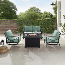 Load image into Gallery viewer, Kaplan 4Pc Outdoor Metal Conversation Set W/Fire Table Mist/Oil Rubbed Bronze - Loveseat, Dante Fire Table, &amp; 2 Arm Chairs

