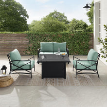 Load image into Gallery viewer, Kaplan 4Pc Outdoor Metal Conversation Set W/Fire Table Mist/Oil Rubbed Bronze - Loveseat, Dante Fire Table, &amp; 2 Arm Chairs
