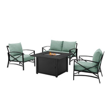 Load image into Gallery viewer, Kaplan 4Pc Outdoor Metal Conversation Set W/Fire Table Mist/Oil Rubbed Bronze - Loveseat, Dante Fire Table, &amp; 2 Arm Chairs
