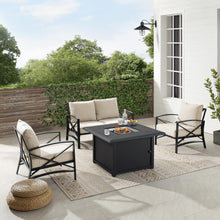 Load image into Gallery viewer, Kaplan 4Pc Outdoor Metal Conversation Set W/Fire Table Oatmeal/Oil Rubbed Bronze - Loveseat, Dante Fire Table, &amp; 2 Arm Chairs
