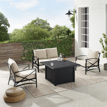 Load image into Gallery viewer, Kaplan 4Pc Outdoor Metal Conversation Set W/Fire Table Oatmeal/Oil Rubbed Bronze - Loveseat, Dante Fire Table, &amp; 2 Arm Chairs
