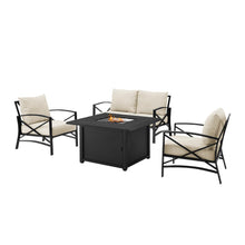 Load image into Gallery viewer, Kaplan 4Pc Outdoor Metal Conversation Set W/Fire Table Oatmeal/Oil Rubbed Bronze - Loveseat, Dante Fire Table, &amp; 2 Arm Chairs
