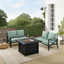 Load image into Gallery viewer, Kaplan 3Pc Outdoor Metal Conversation Set W/Fire Table Mist/Oil Rubbed Bronze - Dante Fire Table &amp; 2 Loveseats
