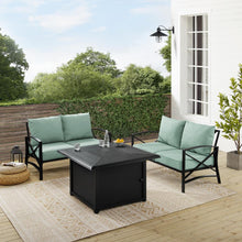 Load image into Gallery viewer, Kaplan 3Pc Outdoor Metal Conversation Set W/Fire Table Mist/Oil Rubbed Bronze - Dante Fire Table &amp; 2 Loveseats
