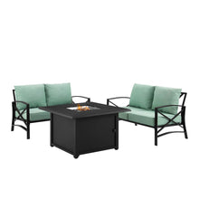 Load image into Gallery viewer, Kaplan 3Pc Outdoor Metal Conversation Set W/Fire Table Mist/Oil Rubbed Bronze - Dante Fire Table &amp; 2 Loveseats
