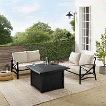 Load image into Gallery viewer, Kaplan 3Pc Outdoor Metal Conversation Set W/Fire Table Oatmeal/Oil Rubbed Bronze - Dante Fire Table &amp; 2 Loveseats

