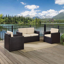 Load image into Gallery viewer, Palm Harbor 3Pc Outdoor Wicker Conversation Set Sand/Brown - Loveseat &amp; 2 Chairs

