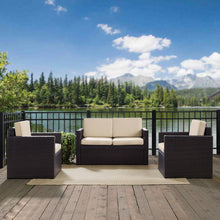 Load image into Gallery viewer, Palm Harbor 3Pc Outdoor Wicker Conversation Set Sand/Brown - Loveseat &amp; 2 Chairs
