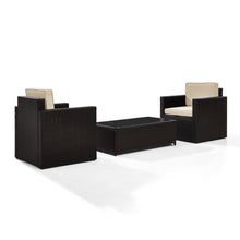 Load image into Gallery viewer, Palm Harbor 3Pc Outdoor Wicker Chair Set Sand/Brown - Coffee Table &amp; 2 Chairs
