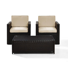 Load image into Gallery viewer, Palm Harbor 3Pc Outdoor Wicker Chair Set Sand/Brown - Coffee Table &amp; 2 Chairs
