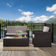 Load image into Gallery viewer, Palm Harbor 3Pc Outdoor Wicker Conversation Set Gray/Brown - Loveseat, Chair, &amp; Coffee Table
