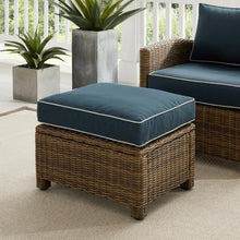 Load image into Gallery viewer, Bradenton Outdoor Wicker Ottoman Navy /Weathered Brown
