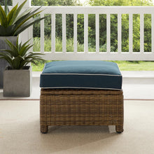 Load image into Gallery viewer, Bradenton Outdoor Wicker Ottoman Navy /Weathered Brown
