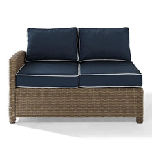 Load image into Gallery viewer, Bradenton Outdoor Wicker Sectional Left Side Loveseat Navy/Weathered Brown
