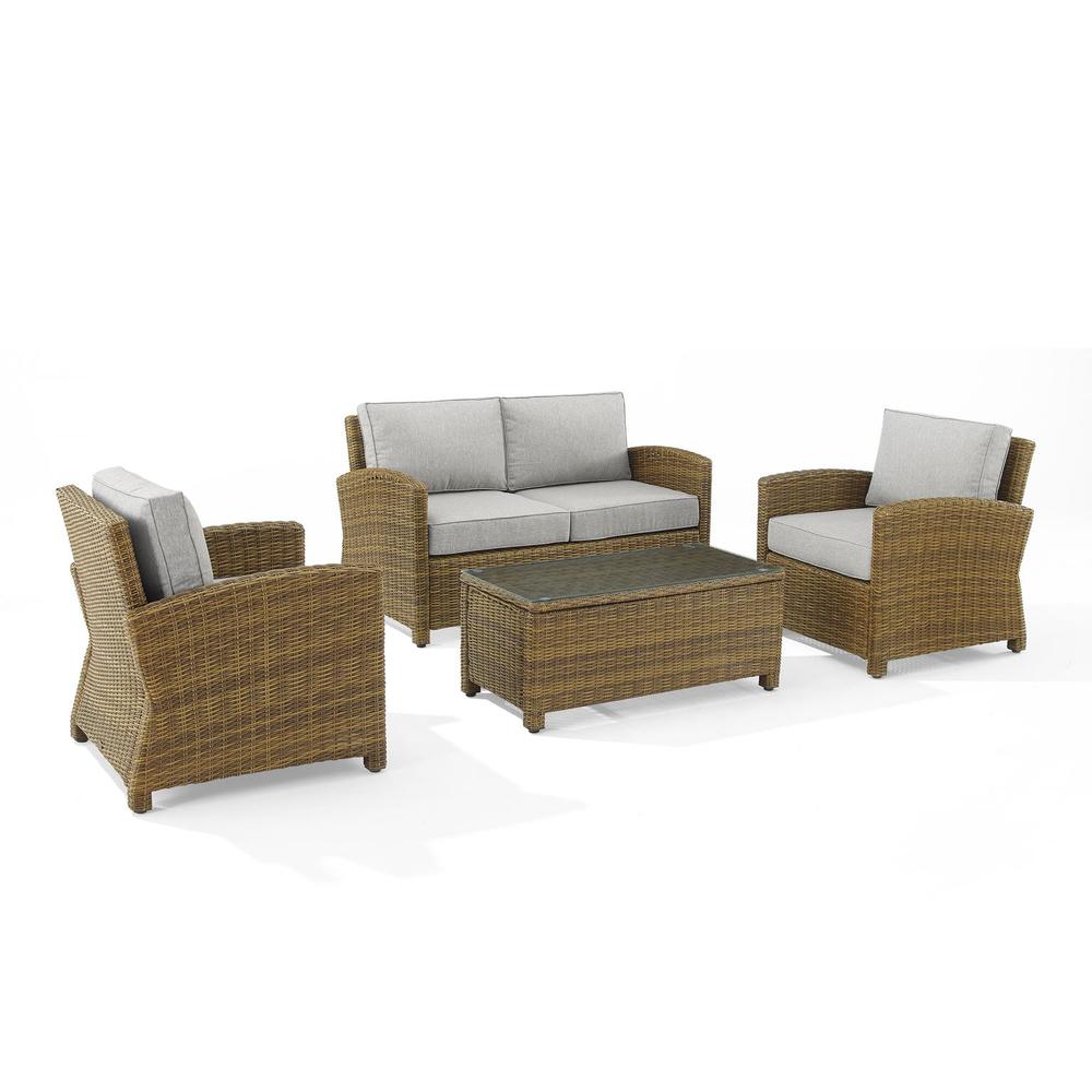 Bradenton 4Pc Outdoor Wicker Conversation Set Gray/Weathered Brown - Loveseat, Coffee Table, & 2 Arm Chairs