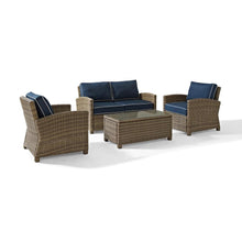 Load image into Gallery viewer, Bradenton 4Pc Outdoor Wicker Conversation Set Navy/Weathered Brown - Loveseat, Coffee Table, &amp; 2 Arm Chairs
