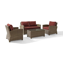 Load image into Gallery viewer, Bradenton 4Pc Outdoor Wicker Conversation Set Sangria/Weathered Brown - Loveseat, Coffee Table, &amp; 2 Arm Chairs
