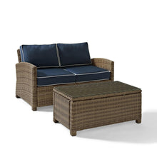 Load image into Gallery viewer, Bradenton 2Pc Outdoor Wicker Conversation Set Navy/Weathered Brown - Loveseat &amp; Coffee Table

