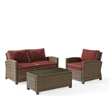 Load image into Gallery viewer, Bradenton 3Pc Outdoor Wicker Conversation Set Sangria/Weathered Brown - Loveseat, Arm Chair, &amp; Coffee Table
