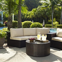 Load image into Gallery viewer, Catalina 2Pc Outdoor Wicker Sectional Set Sand/Brown - Sectional Sofa &amp; Round Glass Top Coffee Table
