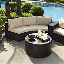 Load image into Gallery viewer, Catalina 2Pc Outdoor Wicker Sectional Set Sand/Brown - Sectional Sofa &amp; Round Glass Top Coffee Table
