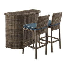 Load image into Gallery viewer, Bradenton 3Pc Outdoor Wicker Bar Set Navy/Weathered Brown - Bar &amp; 2 Stools
