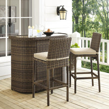 Load image into Gallery viewer, Bradenton 3Pc Outdoor Wicker Bar Set Sand/Weathered Brown - Bar &amp; 2 Stools
