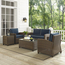 Load image into Gallery viewer, Bradenton 5Pc Outdoor Wicker Conversation Set Navy/Weathered Brown - Loveseat, Side Table, Coffee Table, &amp; 2 Armchairs
