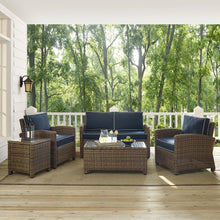 Load image into Gallery viewer, Bradenton 5Pc Outdoor Wicker Conversation Set Navy/Weathered Brown - Loveseat, Side Table, Coffee Table, &amp; 2 Armchairs
