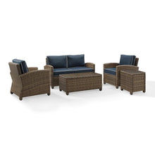 Load image into Gallery viewer, Bradenton 5Pc Outdoor Wicker Conversation Set Navy/Weathered Brown - Loveseat, Side Table, Coffee Table, &amp; 2 Armchairs
