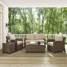 Load image into Gallery viewer, Bradenton 5Pc Outdoor Wicker Conversation Set Sand/Weathered Brown - Loveseat, Side Table, Coffee Table, &amp; 2 Armchairs

