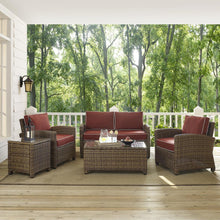Load image into Gallery viewer, Bradenton 5Pc Outdoor Wicker Conversation Set Sangria/Weathered Brown - Loveseat, Side Table, Coffee Table, &amp; 2 Armchairs

