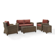 Load image into Gallery viewer, Bradenton 5Pc Outdoor Wicker Conversation Set Sangria/Weathered Brown - Loveseat, Side Table, Coffee Table, &amp; 2 Armchairs
