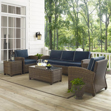 Load image into Gallery viewer, Bradenton 5Pc Outdoor Wicker Sofa Set Navy/Weathered Brown - Sofa, Side Table, Coffee Table, &amp; 2 Armchairs
