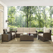 Load image into Gallery viewer, Bradenton 5Pc Outdoor Wicker Sofa Set Sand/Weathered Brown - Sofa, Side Table, Coffee Table, &amp; 2 Armchairs
