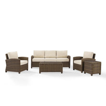 Load image into Gallery viewer, Bradenton 5Pc Outdoor Wicker Sofa Set Sand/Weathered Brown - Sofa, Side Table, Coffee Table, &amp; 2 Armchairs
