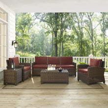 Load image into Gallery viewer, Bradenton 5Pc Outdoor Wicker Sofa Set Sangria/Weathered Brown - Sofa, Side Table, Coffee Table, &amp; 2 Armchairs
