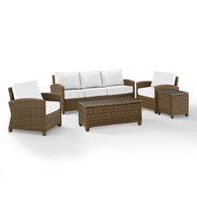 Load image into Gallery viewer, Bradenton 5Pc Outdoor Wicker Sofa Set - Sunbrella White/ Weathered Brown - Sofa, Side Table, Coffee Table, &amp; 2 Armchairs
