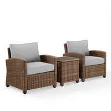 Load image into Gallery viewer, Bradenton 3Pc Outdoor Wicker Armchair Set Gray/Weathered Brown - Side Table &amp; 2 Armchairs
